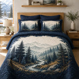 Mountain Pine Forest Vintage Quilted 3‑Piece Bedding Set