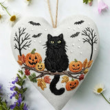 Heart Embroidery Kit - Black Cat And Pumpkin | Happy Halloween Handicraft | Diy Holiday Needlepoint