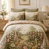 Cottage Wildflower Garden Vintage Quilted 3‑Piece Bedding Set