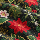 Poinsettia Holly Christmas Quilted 3-Piece Bedding Set