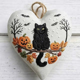 Heart Embroidery Kit - Black Cat And Pumpkin | Happy Halloween Handicraft | Diy Holiday Needlepoint