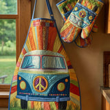 Hippie Van Quilted Apron Set (2-Piece) – Padded Apron + Heat-Resistant Oven Mitts