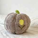 Cute Halloween Fall Tulip Embroidered Plush Pumpkin Throw Pillow
