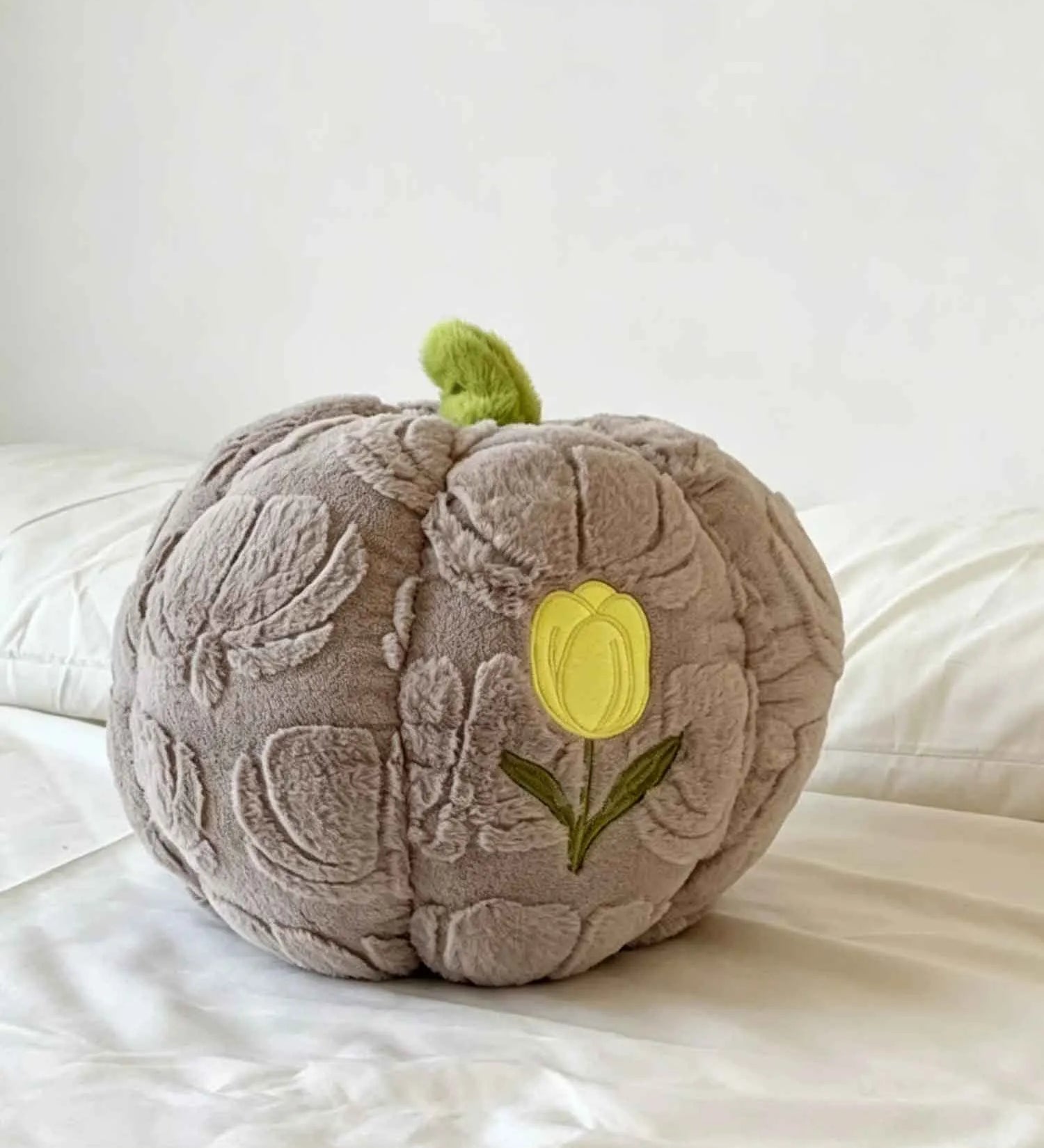 Cute Halloween Fall Tulip Embroidered Plush Pumpkin Throw Pillow