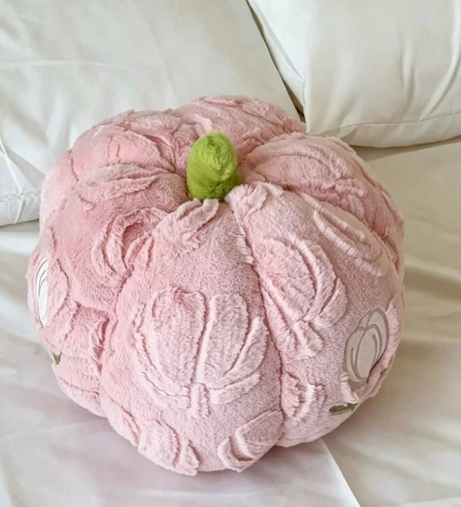Cute Halloween Fall Tulip Embroidered Plush Pumpkin Throw Pillow