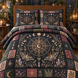 Celestial Moon Phase Moth Botanical 3-Piece Quilted Bedding Set