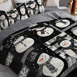 Snowman Buffalo Plaid Patchwork Quilted 3‑Piece Bedding Set