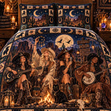 Western Boho Witch Campfire Music Night Sky Full Moon Quilted 3‑Piece Bedding Set