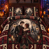Gothic Wedding Couple Full Moon Haunted Castle 3-Piece Quilted Bedding Set