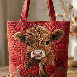 Valentine's Day Highland Cow Quilted Tote Bag