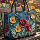 Poppy Cosmos Floral Quilted Leather Strap Bible Handbag