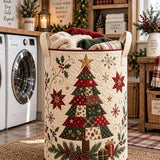 Winter Cabin Christmas Tree Quilted Laundry Basket