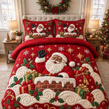 Christmas Santa Chimney Gift Sack Snow Swirl Quilted 3-Piece Bedding Set