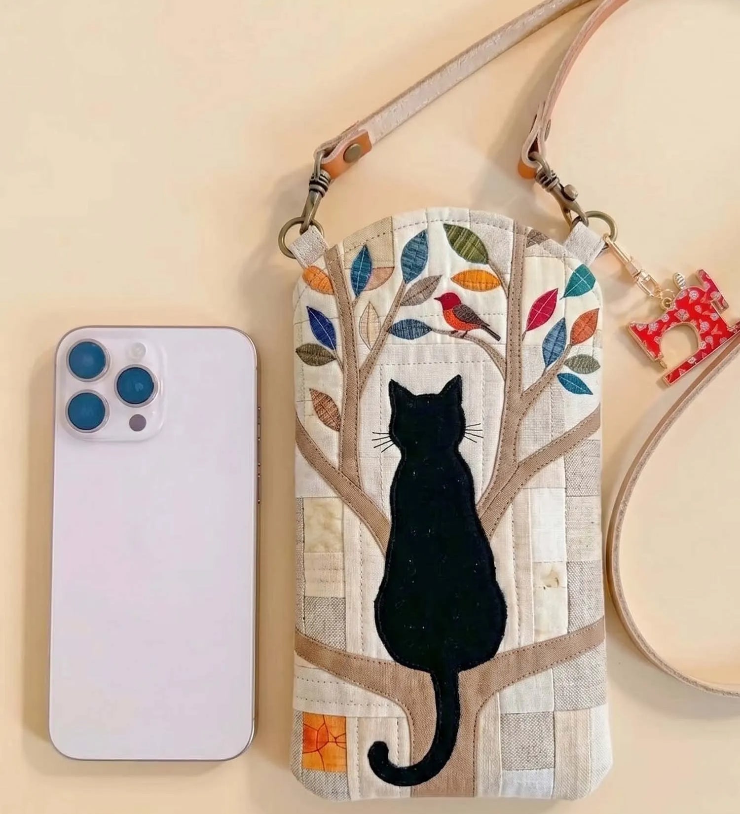The Cat On The Branch Quilted Slim Phone Crossbody Bag