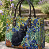 Irises And A Cat Quilted Leather Strap Bible Handbag