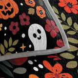 Floral Ghost Pumpkin Skull Halloween All‑Over Print Quilted 3‑Piece Bedding Set