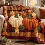 Autumn Pumpkin Maple Leaf Botanical Patchwork Quilted Blanket