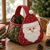 Santa Face Applique Holiday Gift Storage Handbag Quilted Christmas Basket