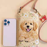 Flowers And A Golden Retriever Quilted Slim Phone Crossbody Bag