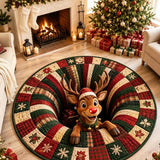 Red Nose Reindeer Plaid Quilted Round Mat