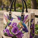 Hummingbird And Flowers Quilted Leather Strap Bible Handbag