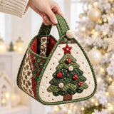 Christmas Tree Applique Holiday Gift Storage Handbag Quilted Christmas Basket