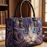 Mystical Cat Quilted Leather Strap Bible Handbag