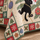Festive Black Cat Christmas Quilted 3-Piece Bedding Set