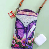Purple Butterfly Garden Floral Quilted Slim Phone Crossbody Bag