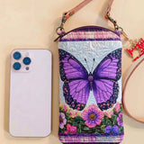 Purple Butterfly Garden Floral Quilted Slim Phone Crossbody Bag