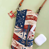 American Flag Dragonfly Floral Quilted Slim Phone Crossbody Bag