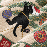 Festive Black Cat Christmas Quilted 3-Piece Bedding Set