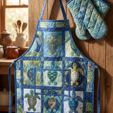 Sea Turtle Quilted Apron Set (2-Piece) – Padded Apron + Heat-Resistant Oven Mitts