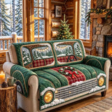 Christmas Snowy Pine Forest Truck Quilted Sofa Cover