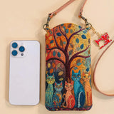 Tree And Cats Quilted Slim Phone Crossbody Bag