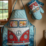 Hippie Van Quilted Apron Set (2-Piece) – Padded Apron + Heat-Resistant Oven Mitts