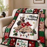 Christmas Pug Dog Reindeer Antlers Holly Jolly Patchwork Quilted Blanket