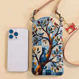 Tree And Black Cat Quilted Slim Phone Crossbody Bag