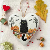 Heart Embroidery Kit - Black Cat And Pumpkin | Happy Halloween Handicraft | Diy Holiday Needlepoint