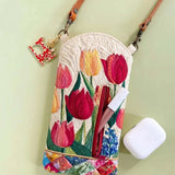 Tulip Flower Quilted Slim Phone Crossbody Bag