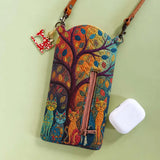 Tree And Cats Quilted Slim Phone Crossbody Bag