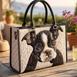 Boston Dog Quilted Leather Strap Bible Handbag