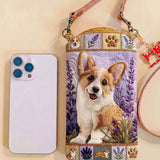 Lavender Corgi Patchwork Quilted Slim Phone Crossbody Bag