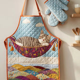 Sleeping Cat Quilted Apron Set (2-Piece) – Padded Apron + Heat-Resistant Oven Mitts