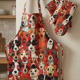 Love Dogs Quilted Apron Set (2-Piece) – Padded Apron + Heat-Resistant Oven Mitts