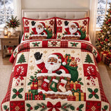 Christmas Santa Chimney Candy Cane Patchwork Quilted 3-Piece Bedding Set
