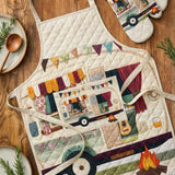 Campervan Quilted Apron Set (2-Piece) – Padded Apron + Heat-Resistant Oven Mitts
