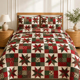 Christmas Star Patchwork Quilted 3-Piece Bedding Set
