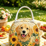 Sunflower Golden Retriever Quilted Lunch Bag