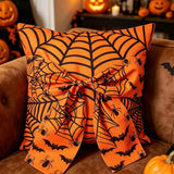 Halloween Spider Web Bow Pillow Cover